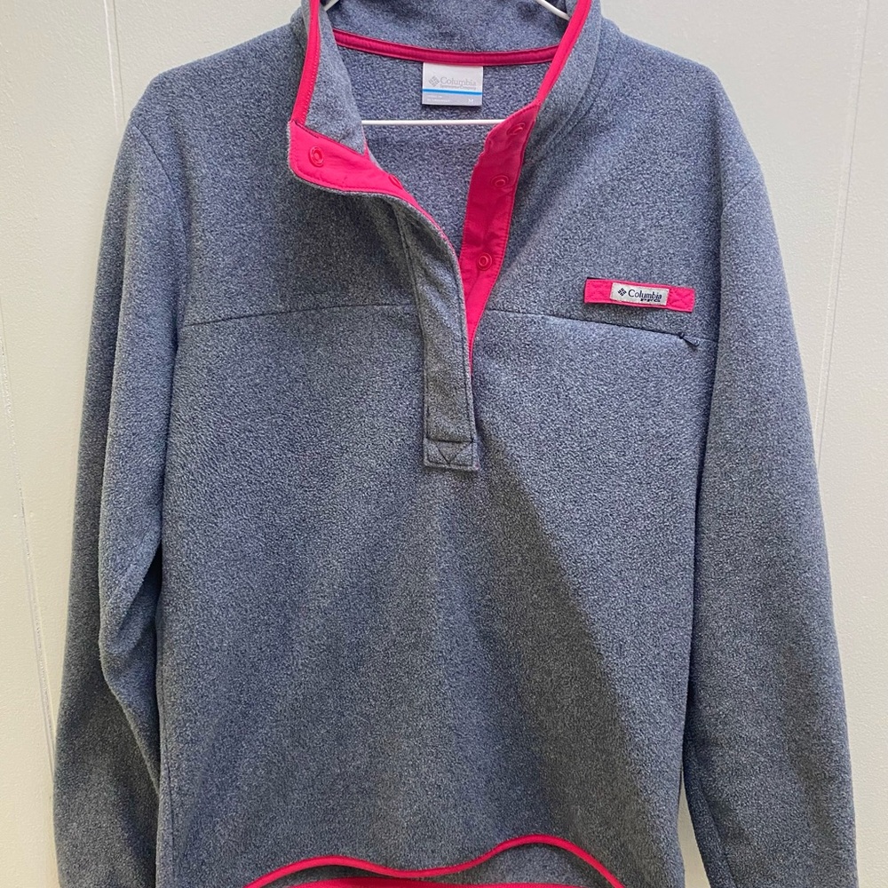 Columbia Half Snap Pullover Fleece Grey with Pink Trim